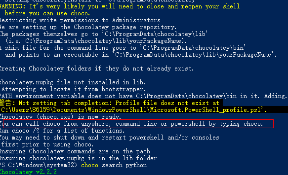 Choco 安装成功 Chocolatey：一个类似于 yum 和 apt-get 的 Windows 包管理工具 开发日常